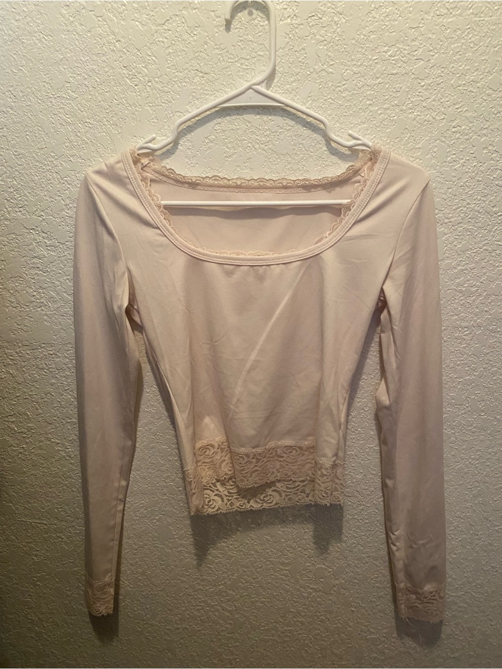 Women’s Lace Trim Long Sleeve Top - Cream